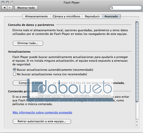 Opciones de Flash Player
