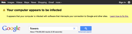 Aviso de malware Google